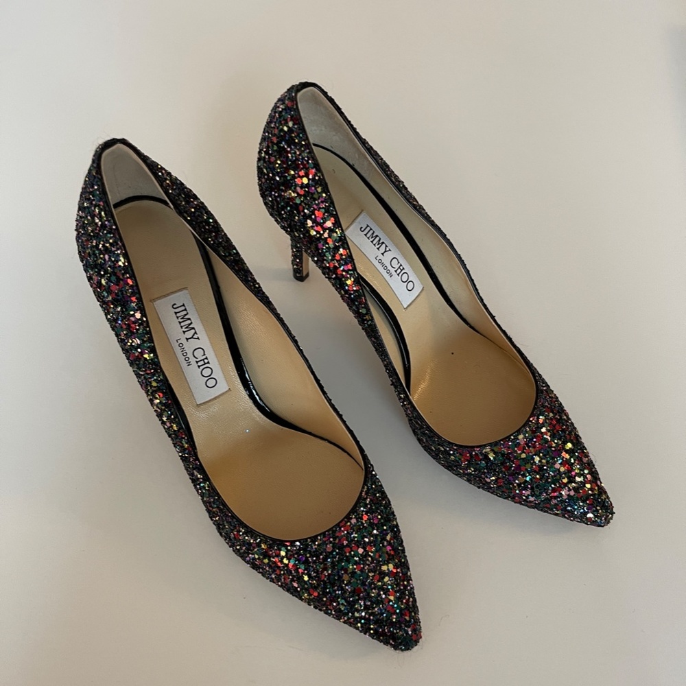 Jimmy Choo Romy 85 Multi Glitter Heel Pumps